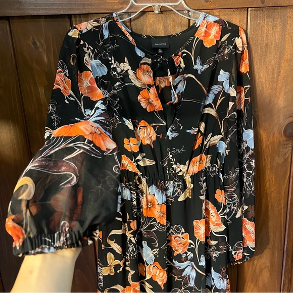 NWOT Black Floral Long Sleeve Sheer Chiffon Dress - Who What Wear - Picture 5 of 7